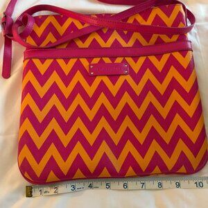 Vera Bradley Cross Body Chevron Orange/Pink Leather Purse with Biz Card Case